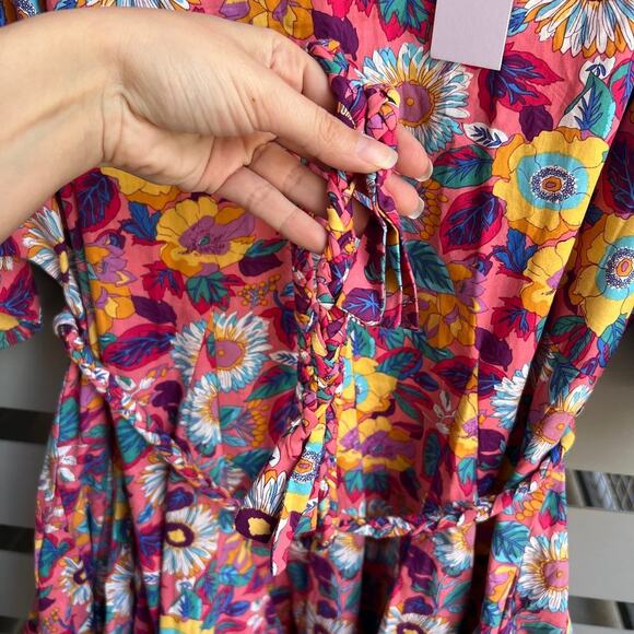 NEW Aakaa Multicolor Floral Pleated Mini Sun Dress Size M - Picture 5 of 8